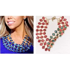 Amrita Singh Red & Green Double Sided Color Bib Collar Statement Necklace